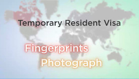 World map with the words "Temporary Resident Visa", "Fingerprints" and "Photograph" in overlay