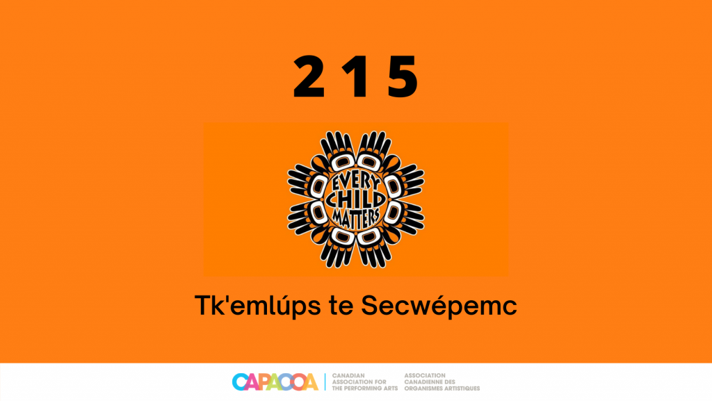 An orange photo with text saying "215: Every child matters" and CAPACOA's logo