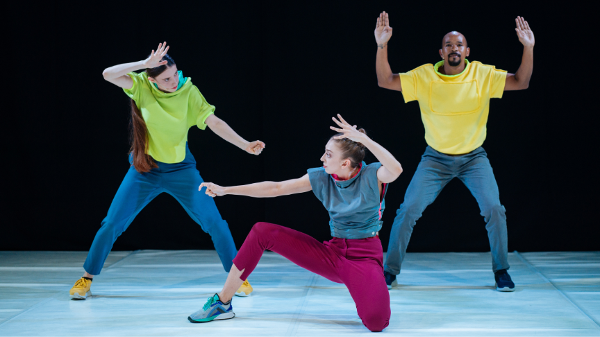 3 performers on stage at the 2024 PuSh International Performing Arts Festival.