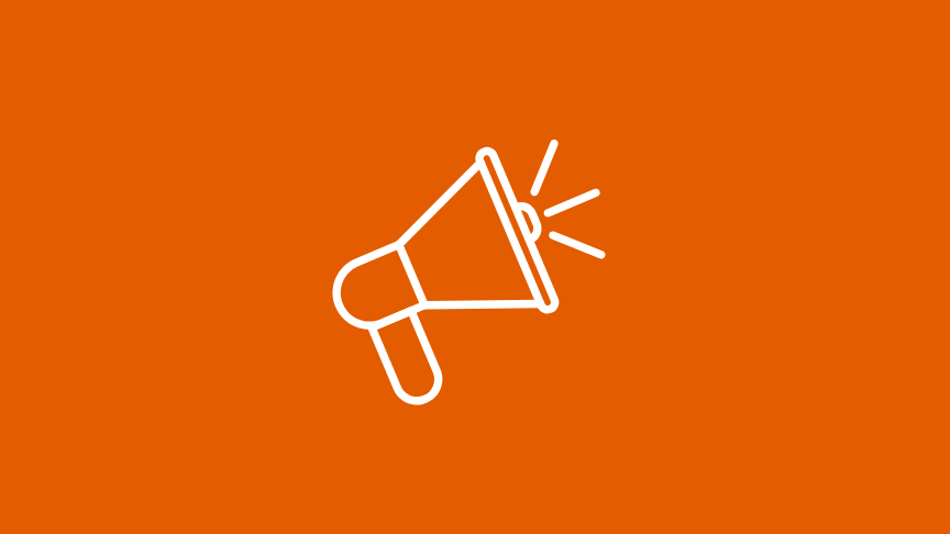 A speaker icon on an orange background