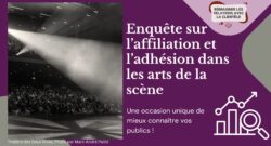 Bannière violet avec le titre « Enquête sur l'affiliation et l'adhésion dans les arts des la scène ».