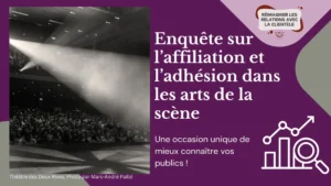 Bannière violet avec le titre « Enquête sur l'affiliation et l'adhésion dans les arts des la scène ».