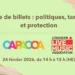 Une affiche verte et brune intitulée « Revente de billets pour le climat : politique, tarification et protection » et portant la mention « 24 février 2026, de 14 h à 15 h (HE) » en dessous, à côté des logos de CAPACOA et de l'Association canadienne de la musique en direct.