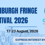 A light blue graphic with the text “Edinburgh Fringe Festival 2026, 17-23 August, 2026” on it and a reminder to express interest by April 10 just below.